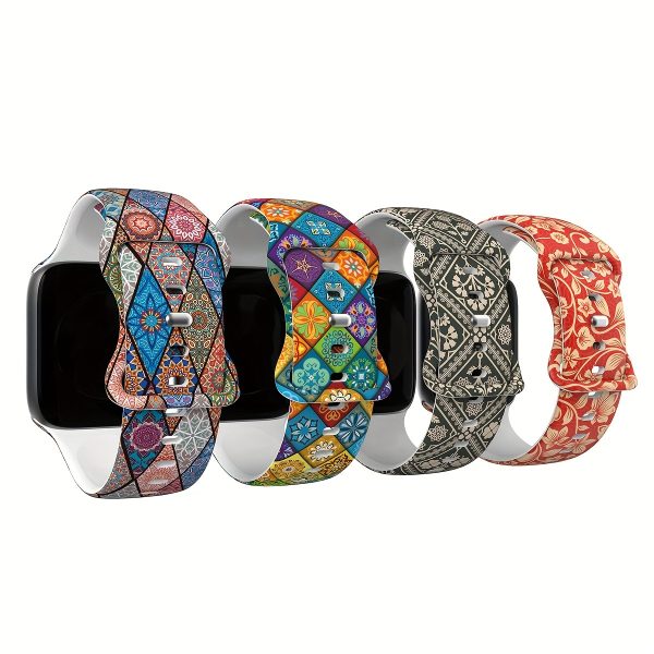 Culture Series Watchband Compatible with iWatch Cute Soft Silicone Adjustable Watch Replacement Band Strap for Women Men